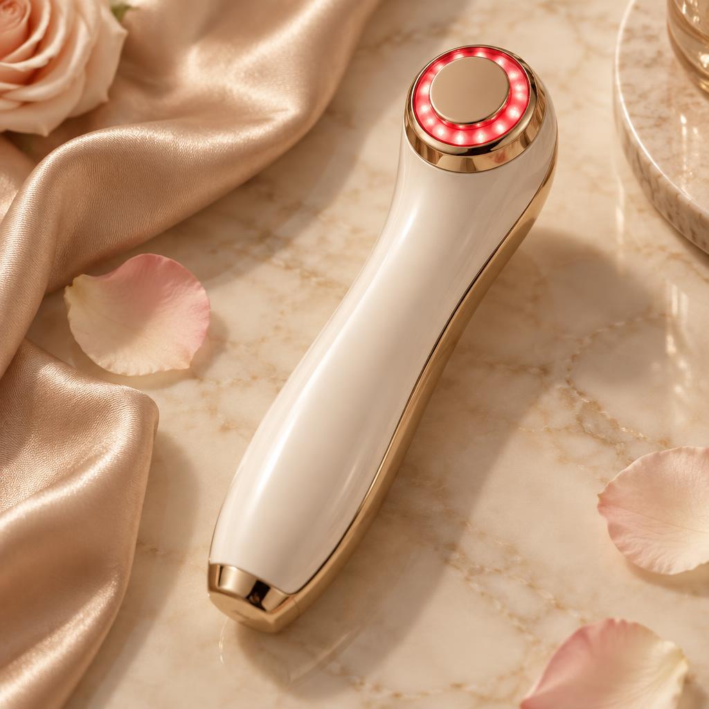 MyoGlow Skin Tightener handheld device with glowing LED treatment head